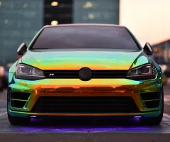 image of a car wrapped in chrome material